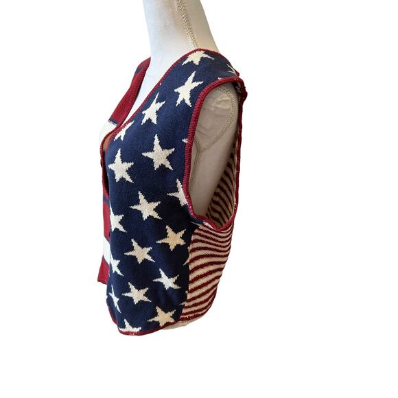 Vintage Express Tricot Patriotic Knit Vest Stars Stripes L - Picture 3 of 6